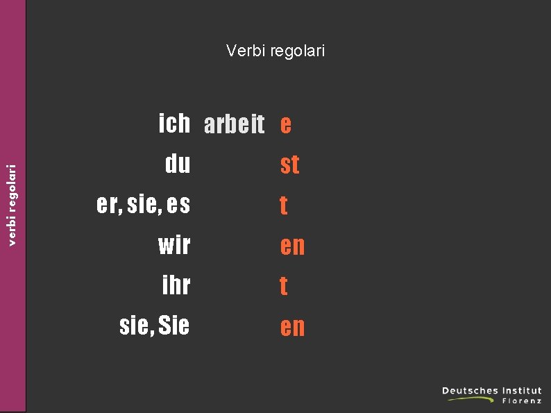 Verbi regolari verbi regolari ich arbeit e du arbeite st er, sie, es arbeite