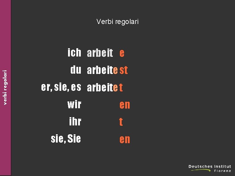 Verbi regolari verbi regolari ich arbeit e du arbeite st er, sie, es arbeite