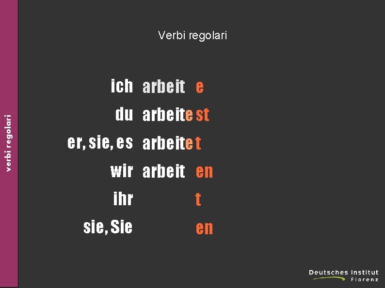 Verbi regolari verbi regolari ich arbeit e du arbeite st er, sie, es arbeite