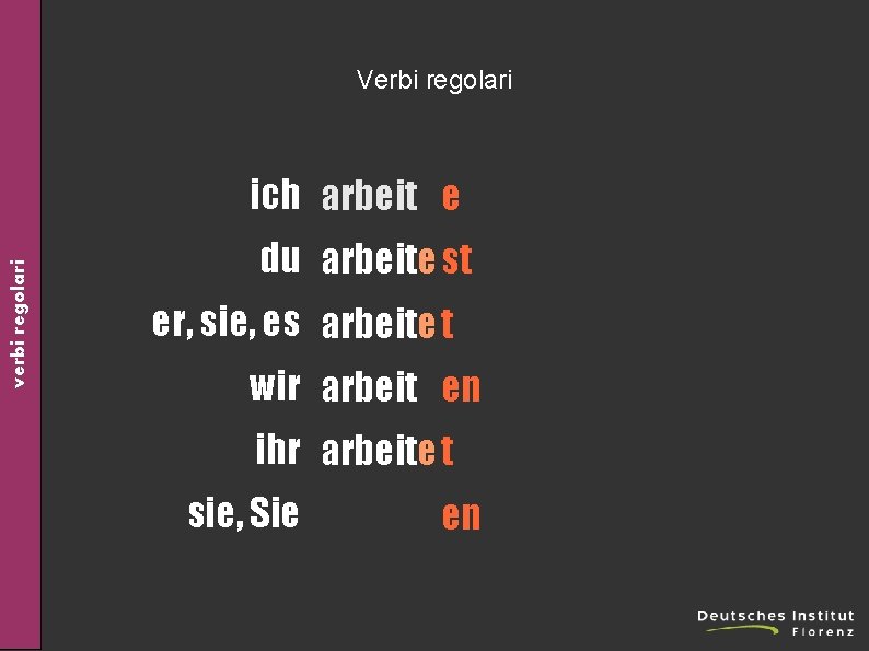 Verbi regolari verbi regolari ich arbeit e du arbeite st er, sie, es arbeite