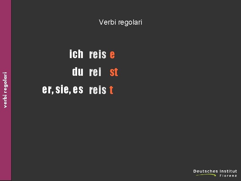 Verbi regolari verbi regolari ich reis e du rei st er, sie, es reis