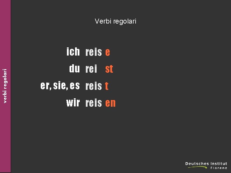 Verbi regolari verbi regolari ich reis e du rei st er, sie, es reis