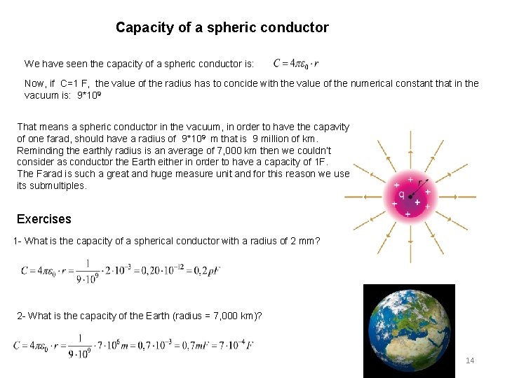 Capacity of a spheric conductor We have seen the capacity of a spheric conductor