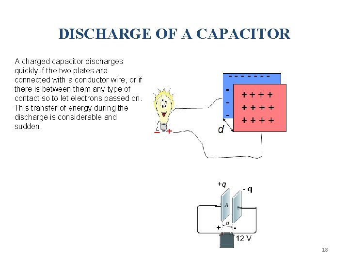 DISCHARGE OF A CAPACITOR A charged capacitor discharges quickly if the two plates are