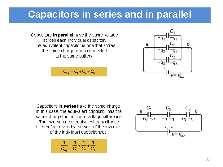 Capacitors in series and in parallel Capacitors in parallel have the same voltage across