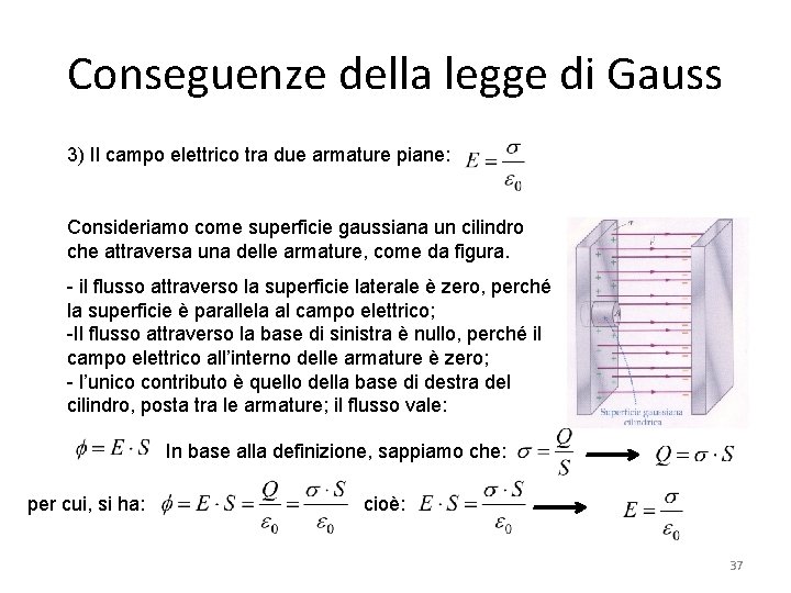 Conseguenze della legge di Gauss 3) Il campo elettrico tra due armature piane: Consideriamo