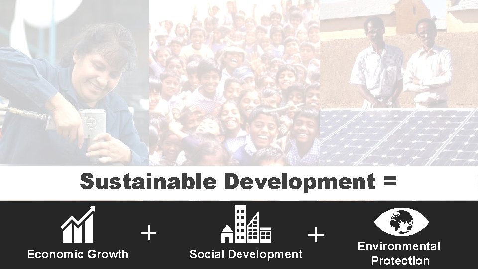 Sustainable Development = Economic Growth Social Development Environmental Protection 