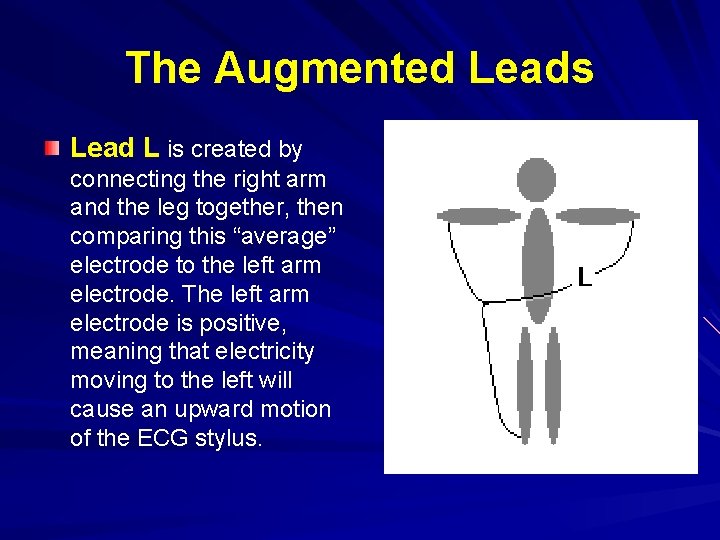 The Augmented Leads Lead L is created by connecting the right arm and the