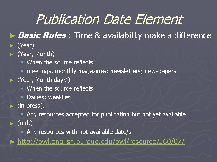 Publication Date Element ► Basic ► ► ► Rules : Time & availability make