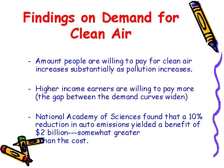 Findings on Demand for Clean Air – Amount people are willing to pay for
