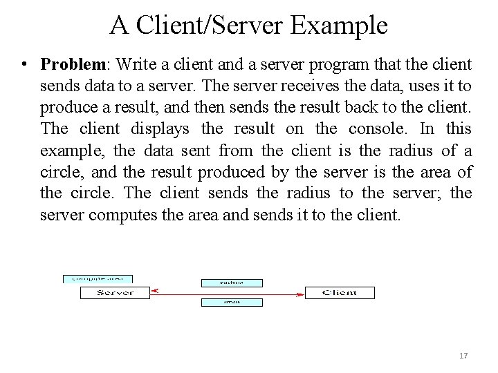 A Client/Server Example • Problem: Write a client and a server program that the A Client/Server Example • Problem: Write a client and a server program that the