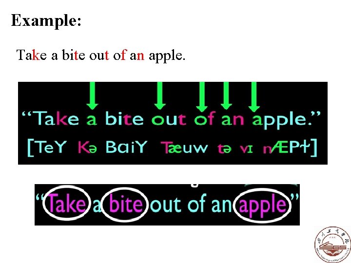 Example: Take a bite out of an apple. Example: Take a bite out of an apple.
