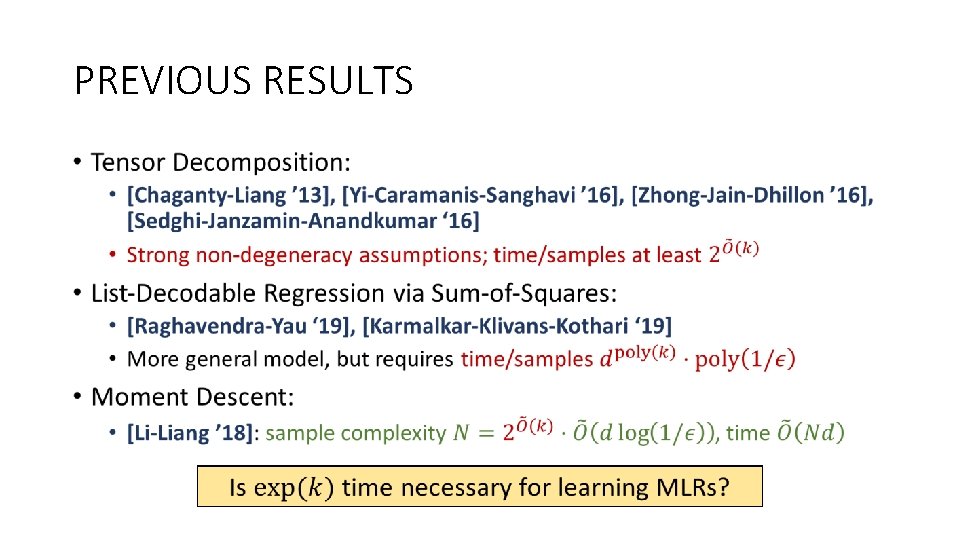 PREVIOUS RESULTS • 