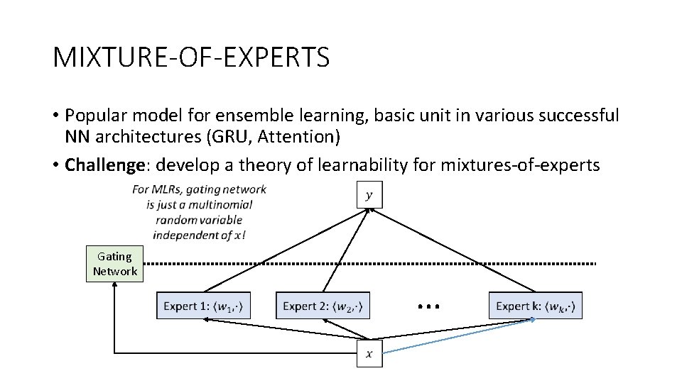 MIXTURE-OF-EXPERTS • Popular model for ensemble learning, basic unit in various successful NN architectures