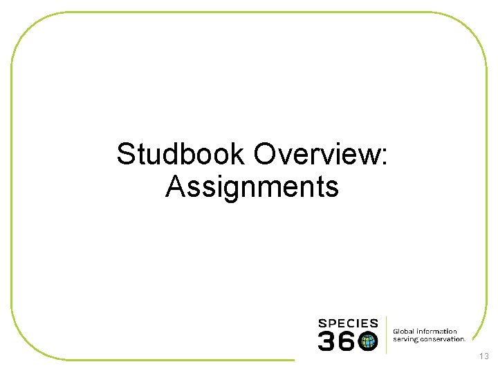 Studbook Overview: Assignments 13 