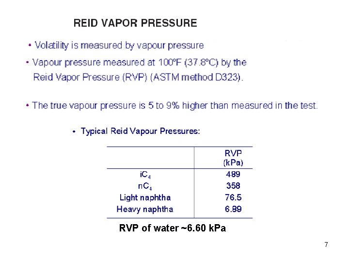 RVP of water ~6. 60 k. Pa 7 