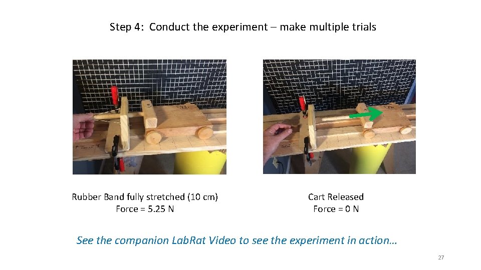 Step 4: Conduct the experiment – make multiple trials Rubber Band fully stretched (10