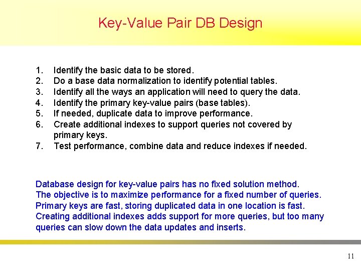 Key-Value Pair DB Design 1. 2. 3. 4. 5. 6. 7. Identify the basic