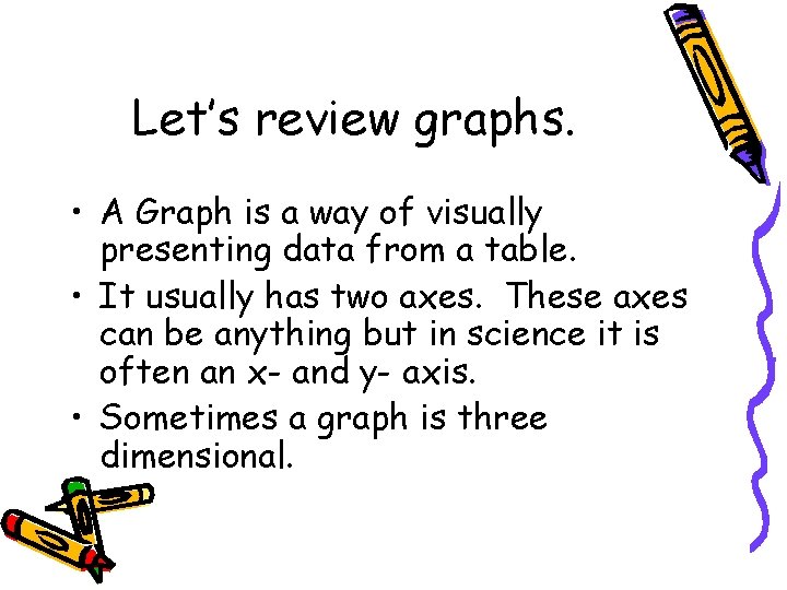 Let’s review graphs. • A Graph is a way of visually presenting data from