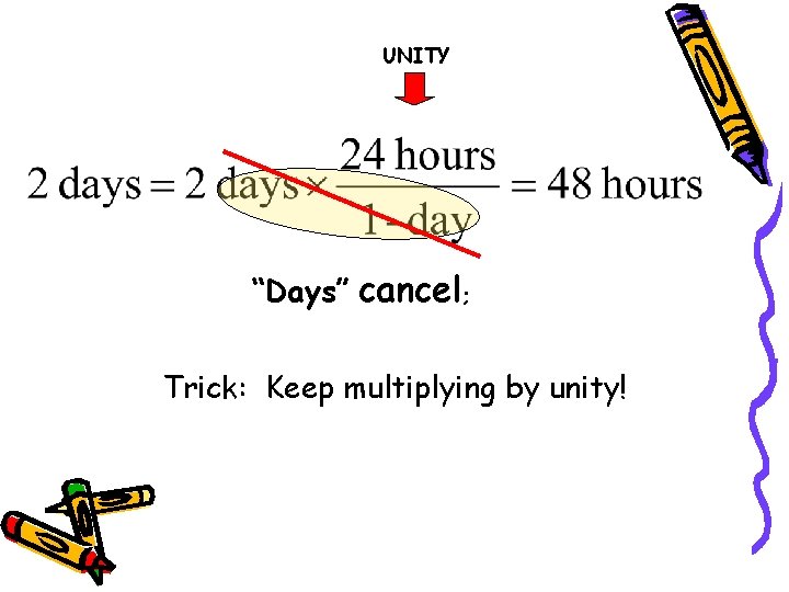 UNITY “Days” cancel; Trick: Keep multiplying by unity! 