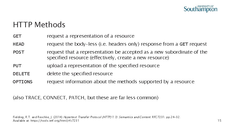HTTP Methods GET request a representation of a resource HEAD request the body-less (i.