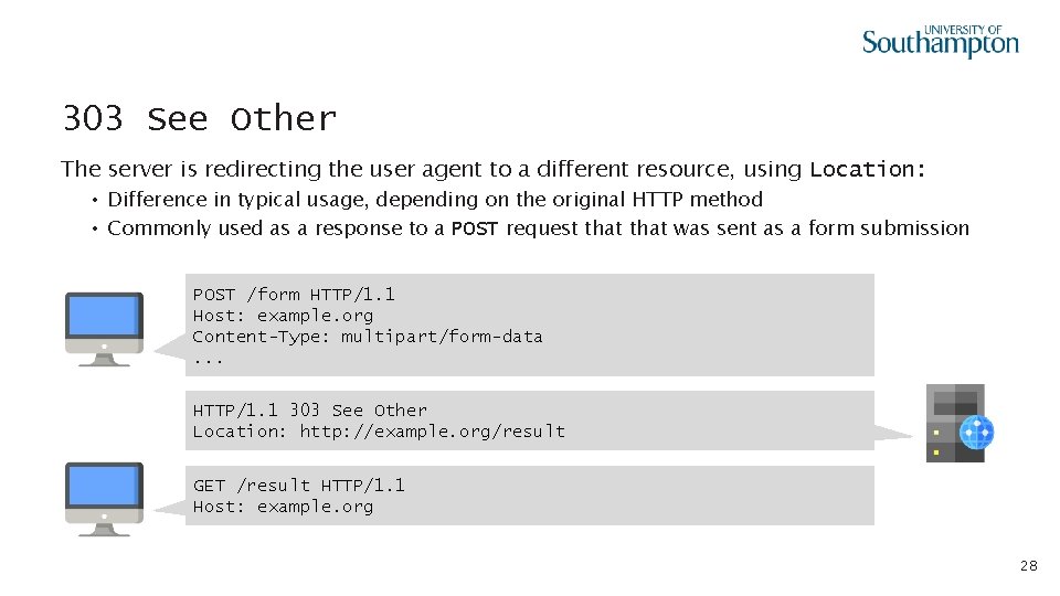 303 See Other The server is redirecting the user agent to a different resource,