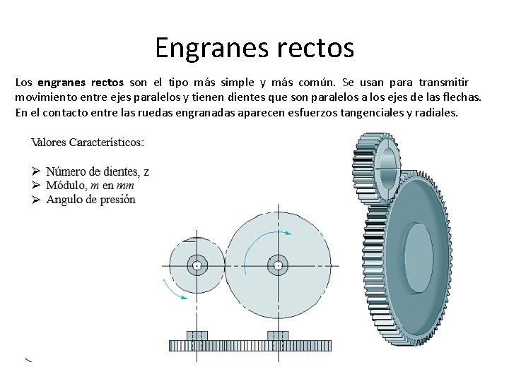 Engranes rectos Los engranes rectos son el tipo más simple y más común. Se