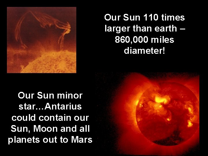 Our Sun 110 times larger than earth – 860, 000 miles diameter! Our Sun