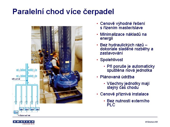 Paralelní chod více čerpadel • Cenově výhodné řešení s řízením master/slave • Minimalizace nákladů