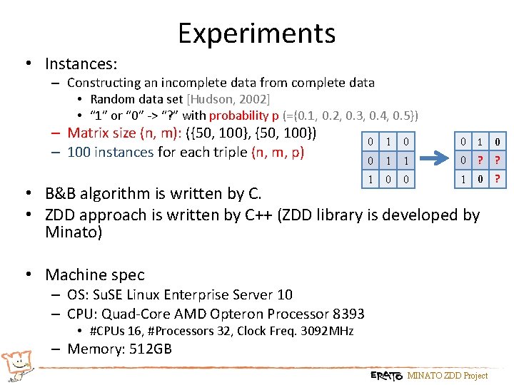 Experiments • Instances: – Constructing an incomplete data from complete data • Random data
