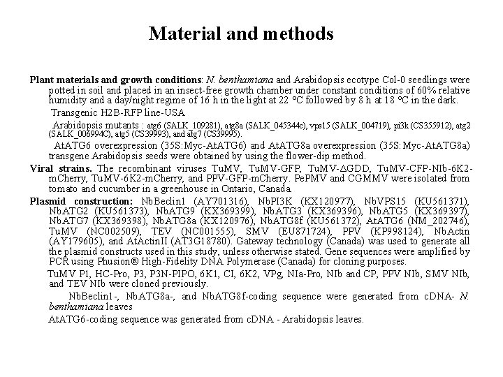 Material and methods Plant materials and growth conditions: N. benthamiana and Arabidopsis ecotype Col-0