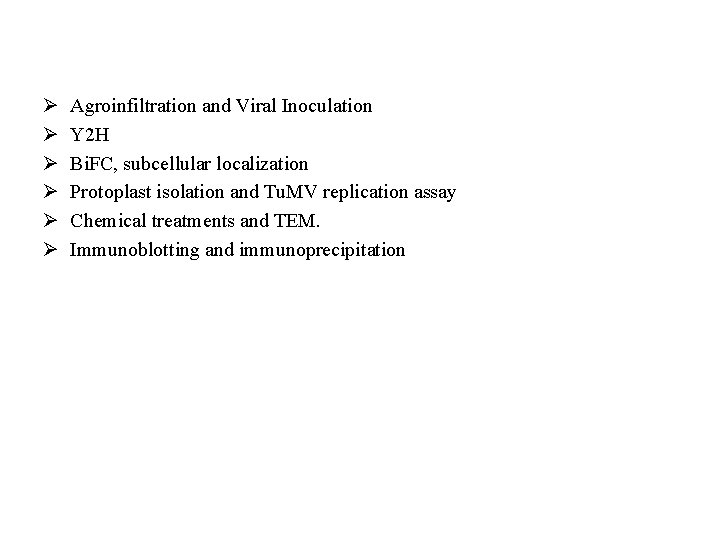 Ø Ø Ø Agroinfiltration and Viral Inoculation Y 2 H Bi. FC, subcellular localization