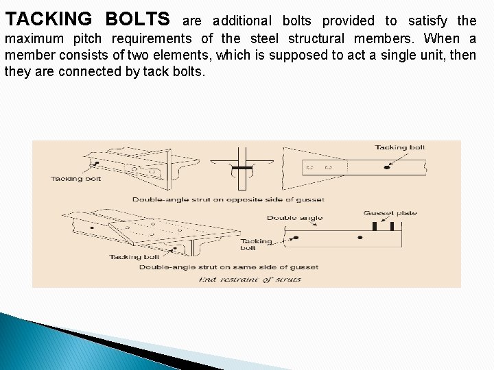 TACKING BOLTS are additional bolts provided to satisfy the maximum pitch requirements of the