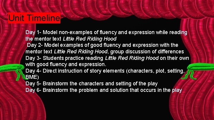Unit Timeline Day 1 - Model non-examples of fluency and expression while reading the