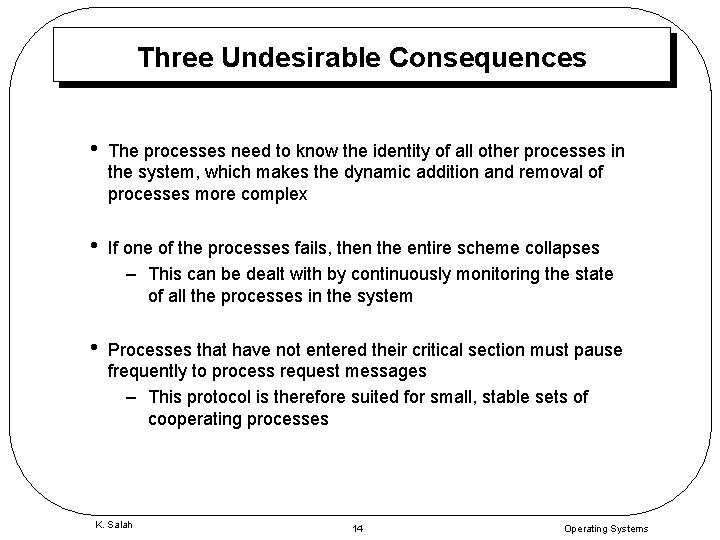 Three Undesirable Consequences • The processes need to know the identity of all other