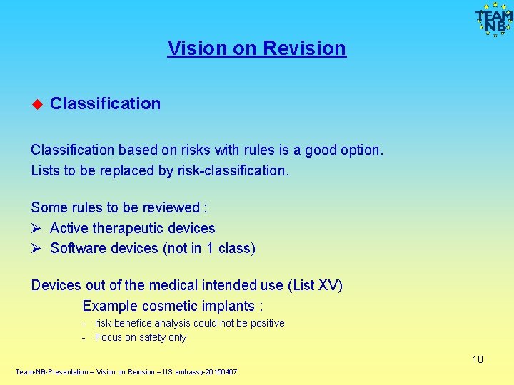Vision on Revision Classification based on risks with rules is a good option. Lists Vision on Revision Classification based on risks with rules is a good option. Lists