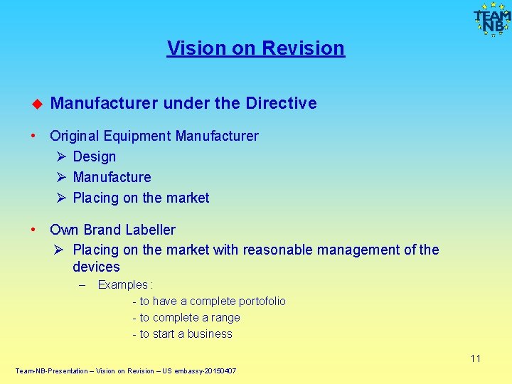 Vision on Revision Manufacturer under the Directive • Original Equipment Manufacturer Ø Design Ø Vision on Revision Manufacturer under the Directive • Original Equipment Manufacturer Ø Design Ø