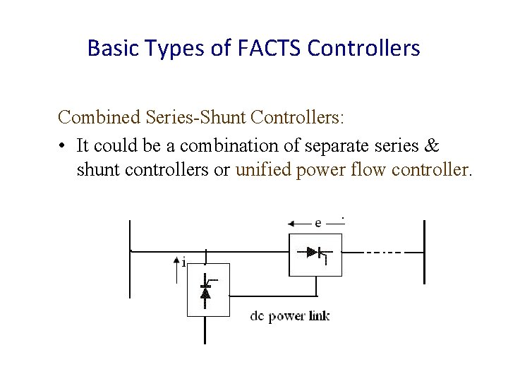 Basic Types of FACTS Controllers Combined Series-Shunt Controllers: • It could be a combination