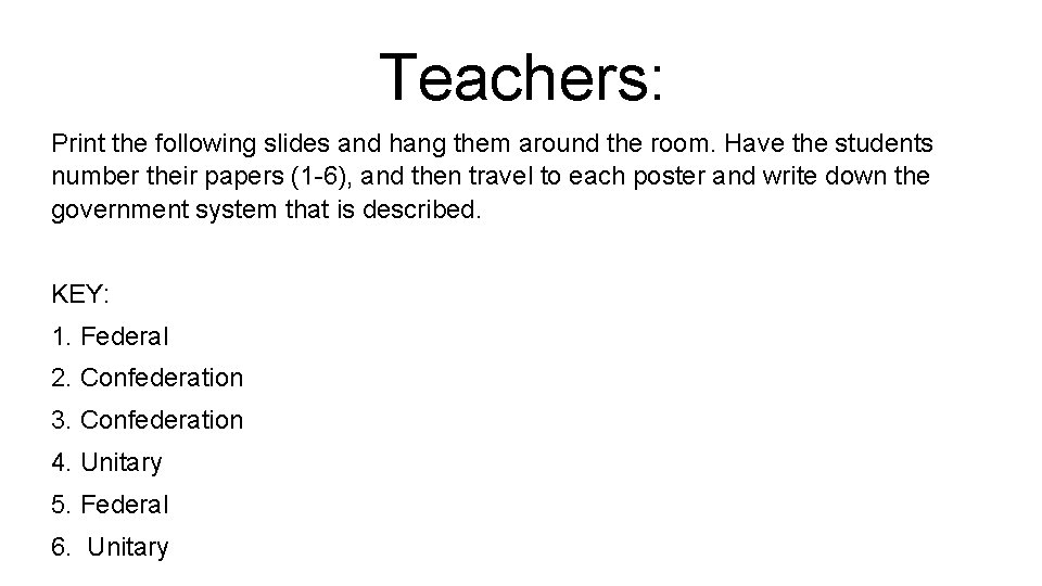 Teachers: Print the following slides and hang them around the room. Have the students