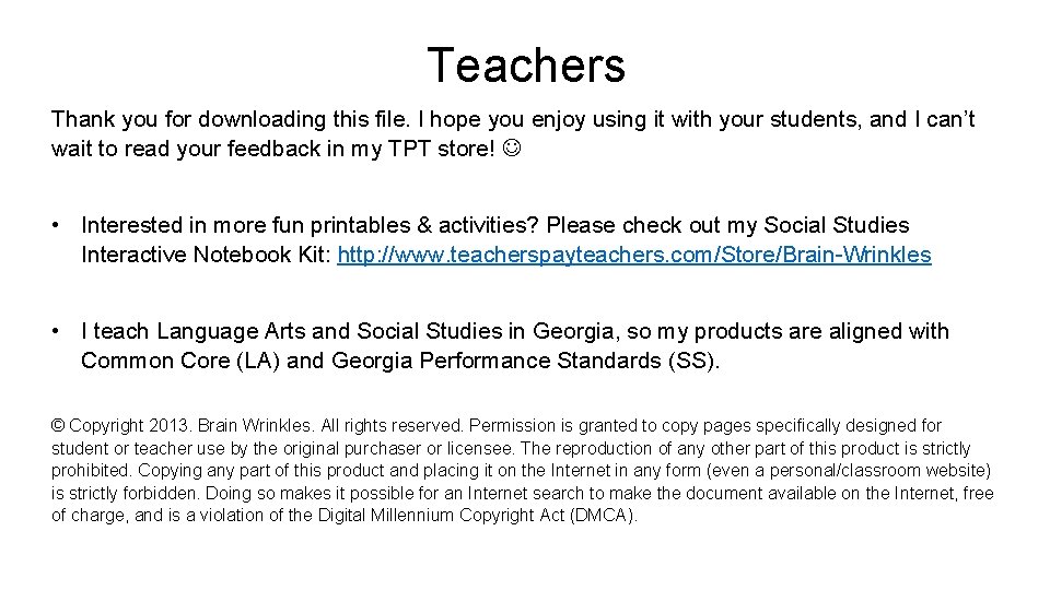 Teachers Thank you for downloading this file. I hope you enjoy using it with