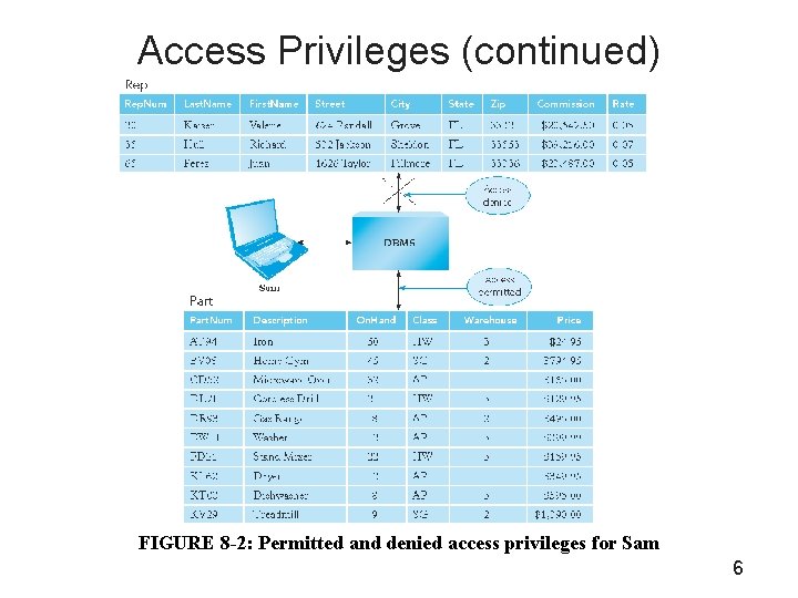 Access Privileges (continued) FIGURE 8 -2: Permitted and denied access privileges for Sam 6