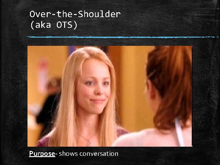 Over-the-Shoulder (aka OTS) Purpose shows conversation 