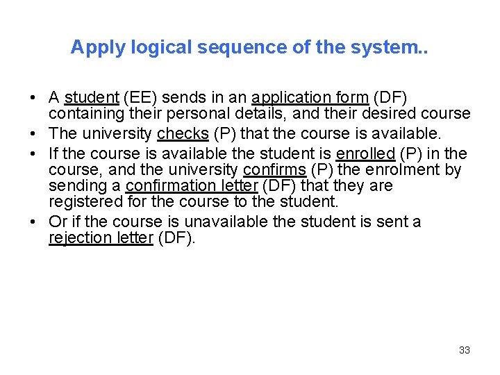 Apply logical sequence of the system. . • A student (EE) sends in an