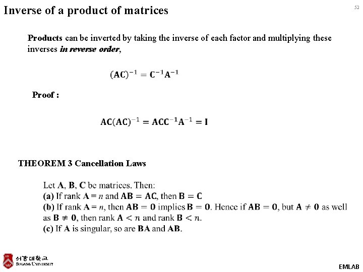 Inverse of a product of matrices 52 Products can be inverted by taking the