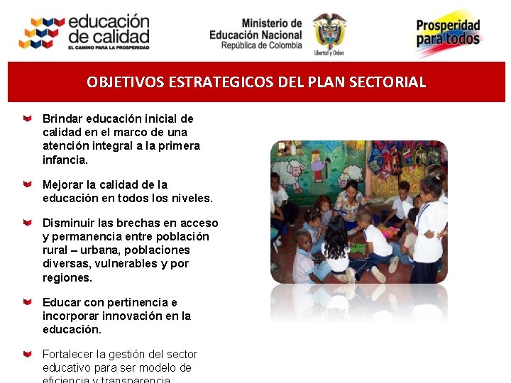 OBJETIVOS ESTRATEGICOS DEL PLAN SECTORIAL Brindar educación inicial de calidad en el marco de