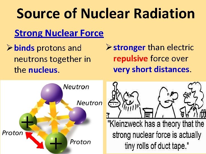 Source of Nuclear Radiation Strong Nuclear Force Ø binds protons and neutrons together in