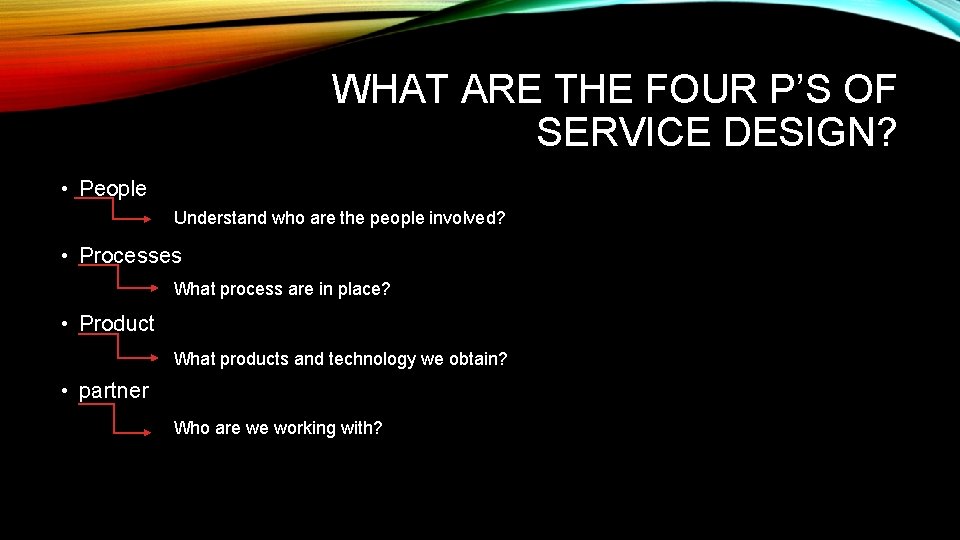 WHAT ARE THE FOUR P’S OF SERVICE DESIGN? • People Understand who are the