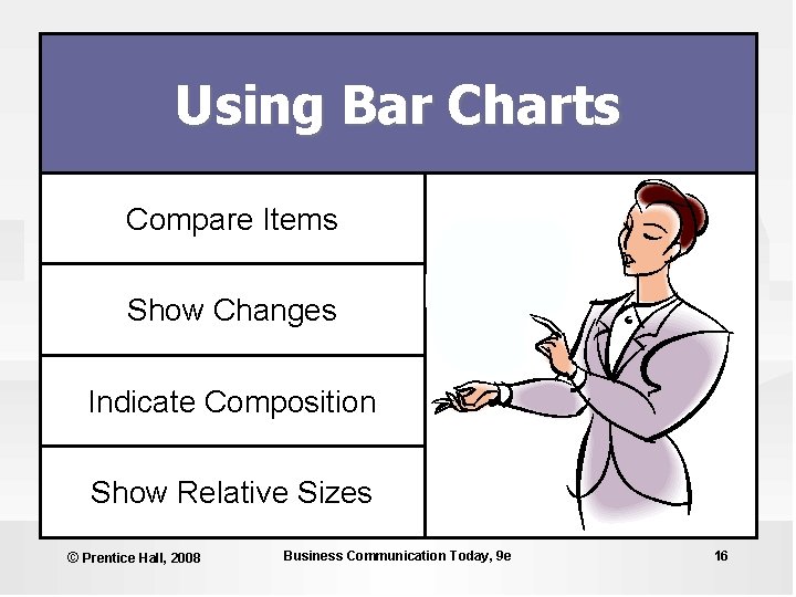 Using Bar Charts Compare Items Show Changes Indicate Composition Show Relative Sizes © Prentice Using Bar Charts Compare Items Show Changes Indicate Composition Show Relative Sizes © Prentice
