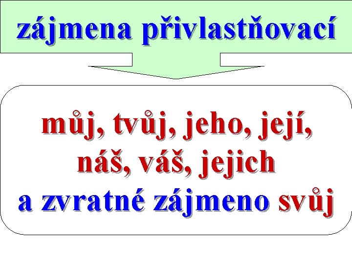 zájmena přivlastňovací můj, tvůj, jeho, její, náš, váš, jejich a zvratné zájmeno svůj 