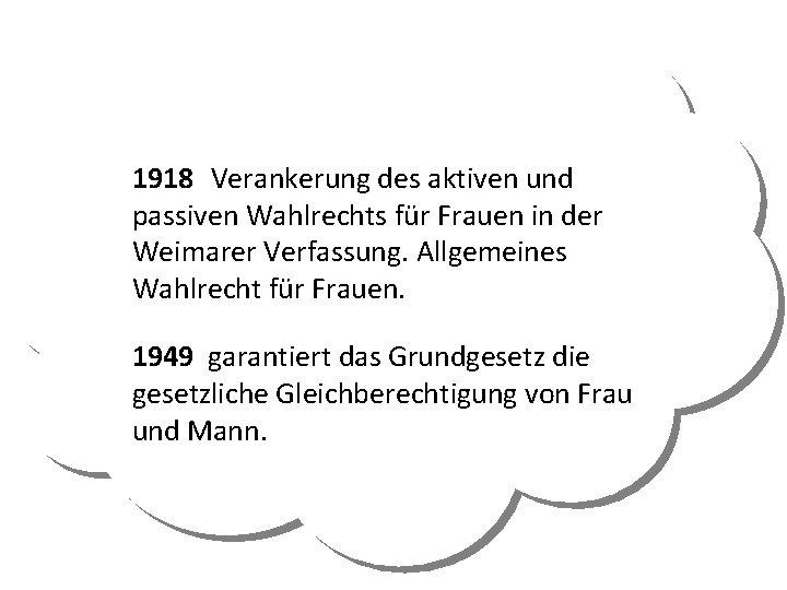 1918 Verankerung des aktiven und passiven Wahlrechts für Frauen in der Weimarer Verfassung. Allgemeines